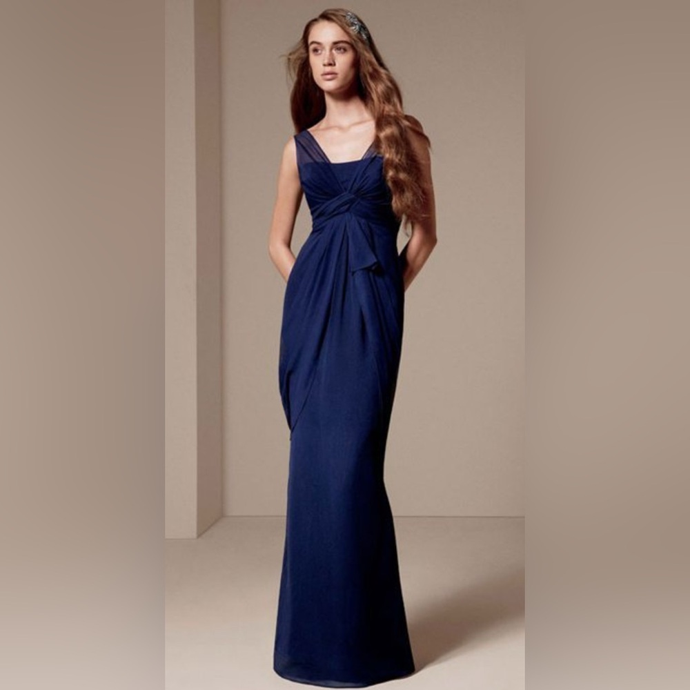White by Vera Wang Bridesmaid Valentina Chiffon Column Gown in Navy Size 4